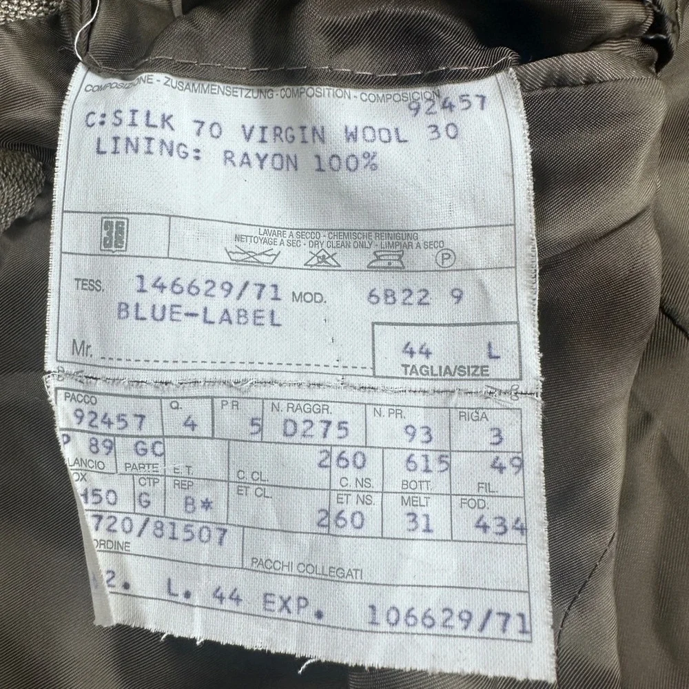 Vintage Polo Ralph Lauren Blue Label Silk‎ Wool Blazer Tan Italy 44L Sport Coat